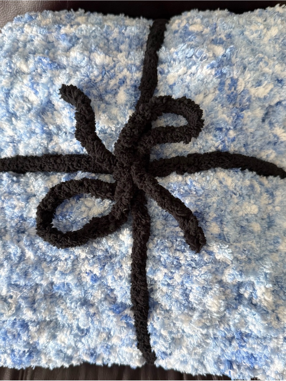 Plush Blue Ombre Decorative baby blanket with Black Tie Handmade by me